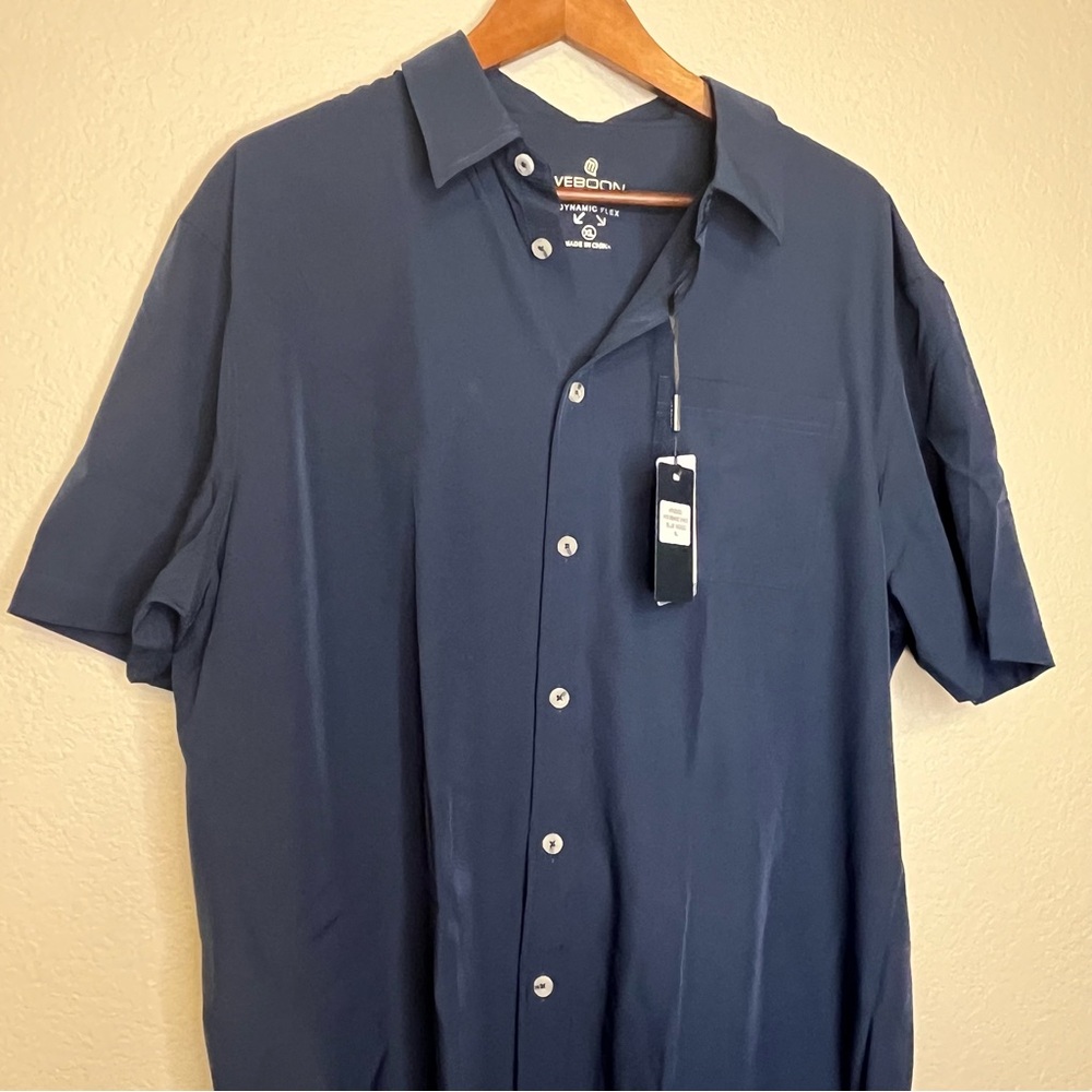 NWT Veboon Navy Blue Short Sleeve Button Down Shirt Men's XL - Picture 2 of 10